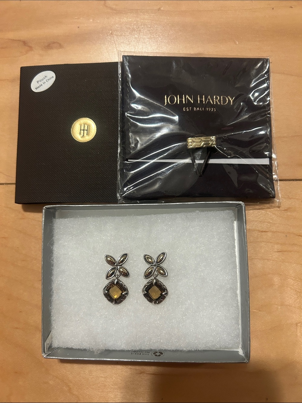 John Hardy 18K Gold Sterling Silver Citrine Drop Earrings